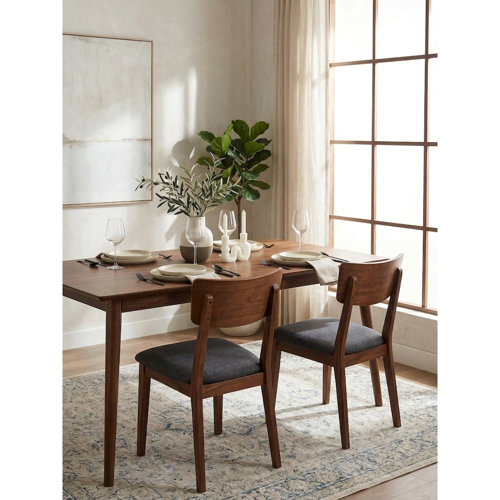 Set Of 2 Solid Blackwood Dining Chairs With Gray Upholstered Seats, Natural. Picture 2