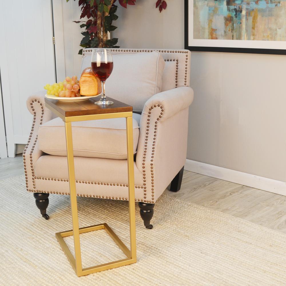 Aggie C-Form Accent Table - Elm Top - Gold Base. Picture 9