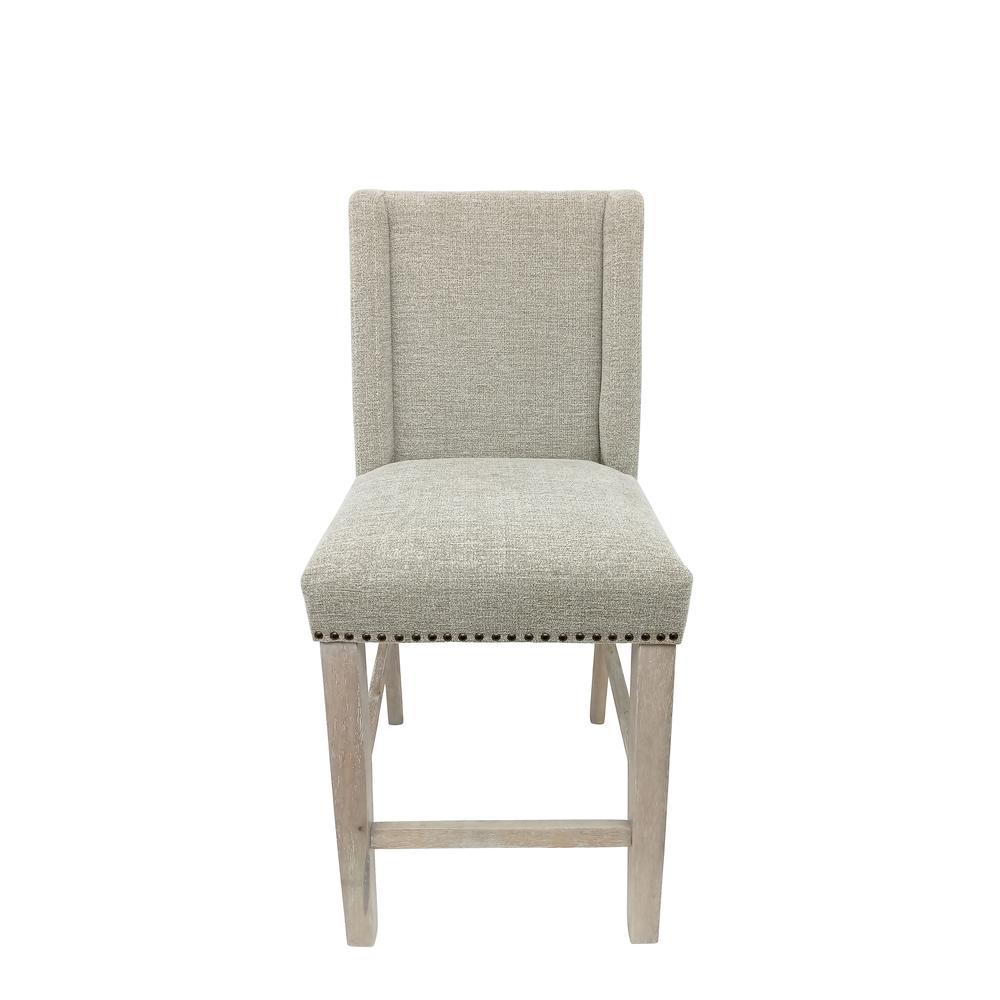 Upholstered 24" Counter Stool - Set of 2 - Natural Driftwood - Fawn Upholstery. Picture 1