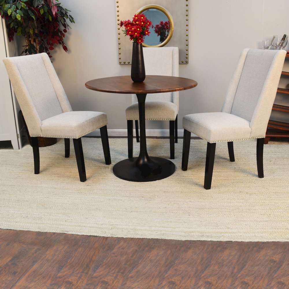 Alden Wood Top 36" Round Dining Table and 4 Laurant Upholstered Dining Chairs. Picture 3