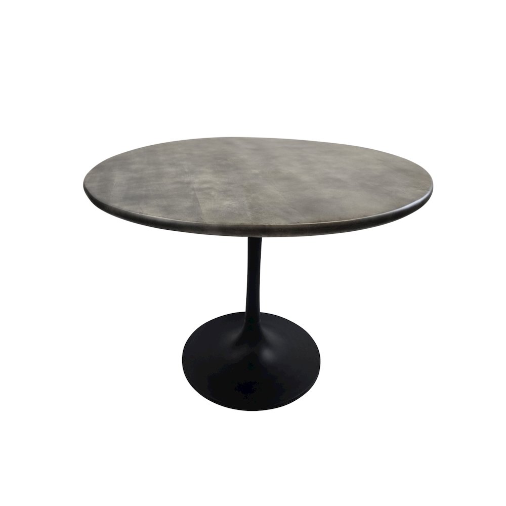 Alden Wood Top 36" Round Dining Table - Fog Gray Top - Black Base. Picture 1