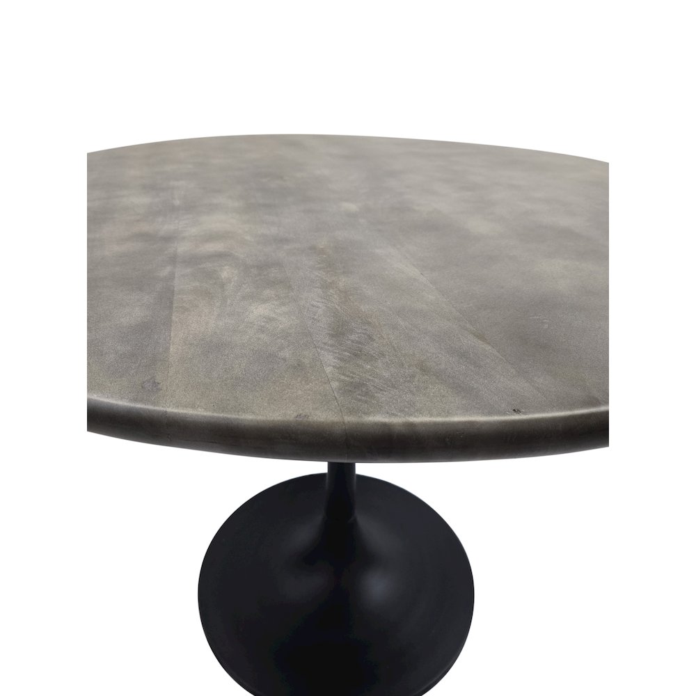 Alden Wood Top 36" Round Dining Table - Fog Gray Top - Black Base. Picture 4