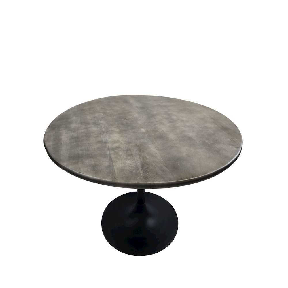 Alden Wood Top 36" Round Dining Table - Fog Gray Top - Black Base. Picture 2