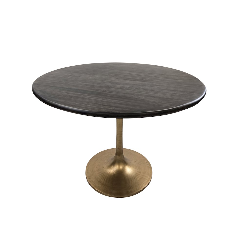 Alden Wood Top 36" Round Dining Table - Warm Black Top - Gold Base. Picture 1