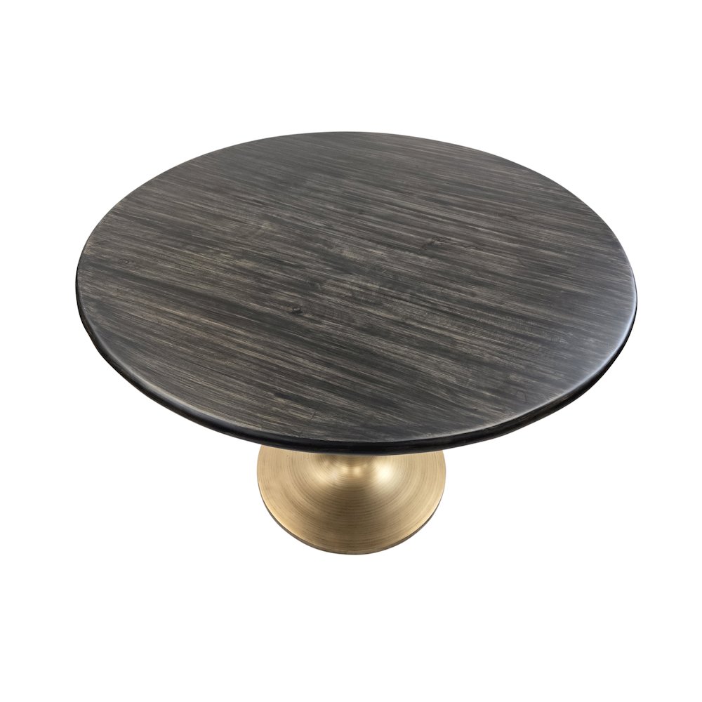 Alden Wood Top 36" Round Dining Table - Warm Black Top - Gold Base. Picture 2
