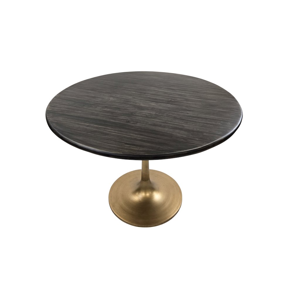Alden Wood Top 36" Round Dining Table - Warm Black Top - Gold Base. Picture 3