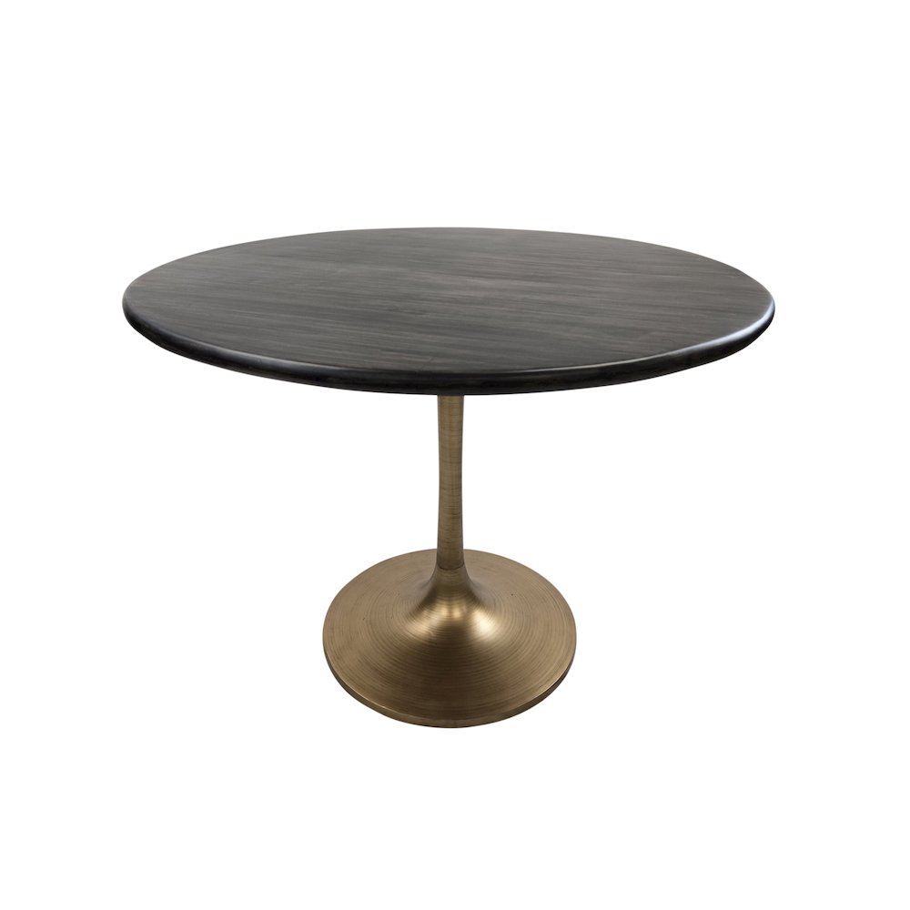 Alden Wood Top 36" Round Dining Table - Warm Black Top - Gold Base. Picture 4