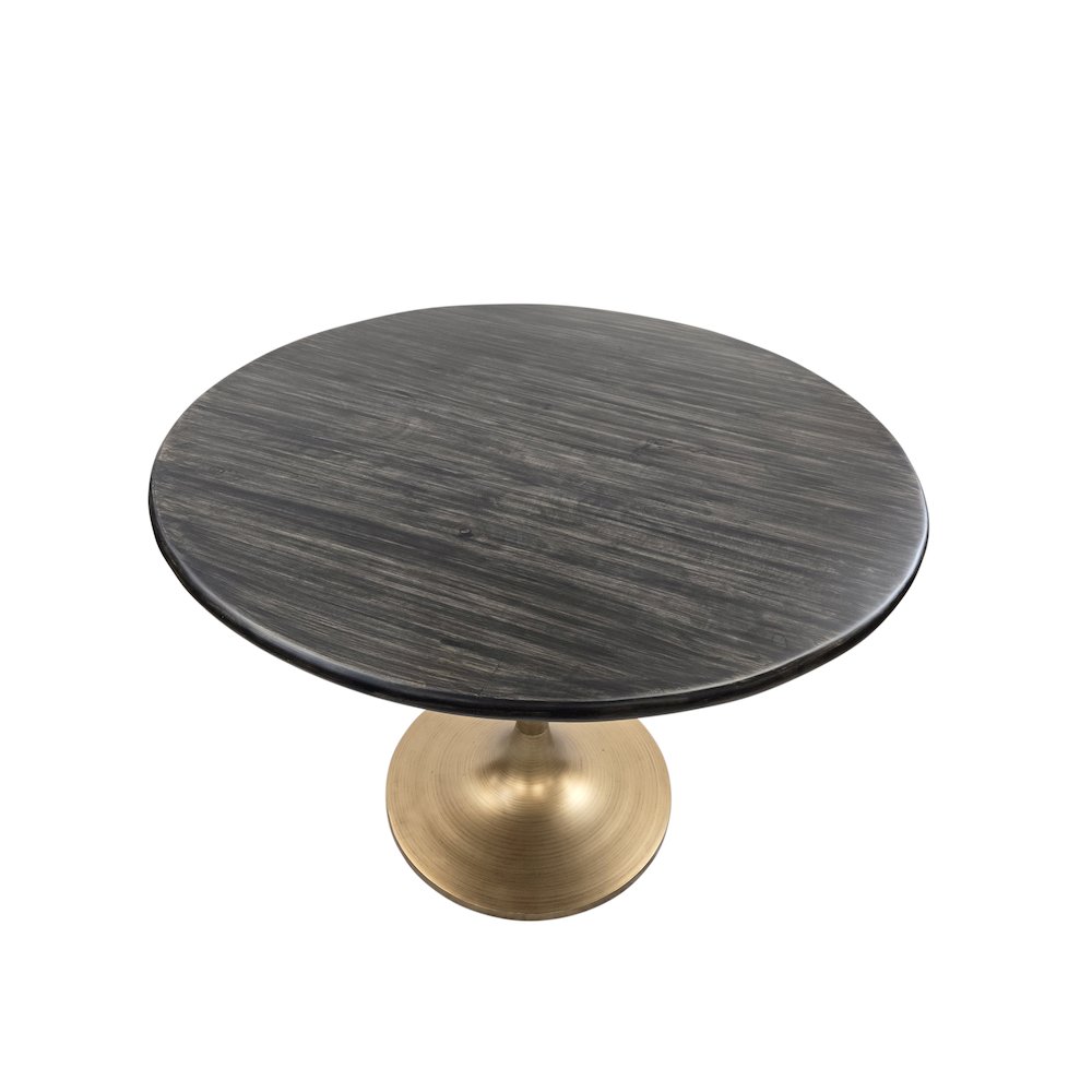 Alden Wood Top 36" Round Dining Table - Warm Black Top - Gold Base. Picture 5