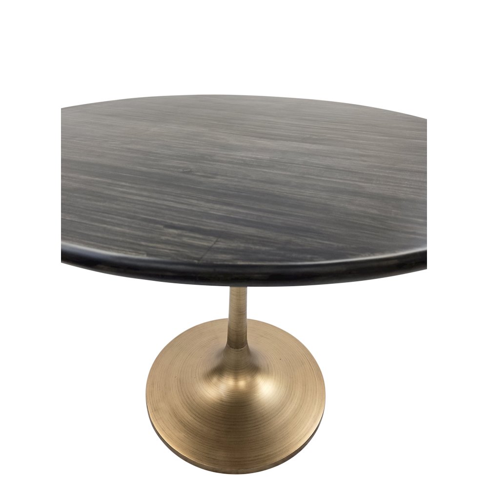 Alden Wood Top 36" Round Dining Table - Warm Black Top - Gold Base. Picture 9