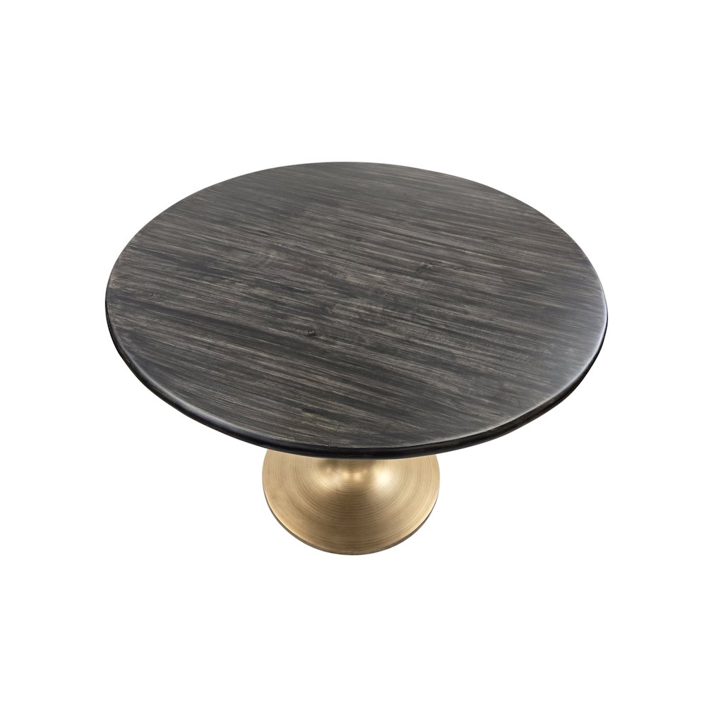 Alden Wood Top 36" Round Dining Table - Warm Black Top - Gold Base. Picture 10