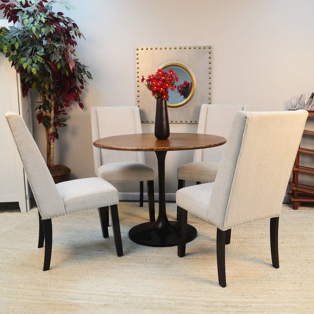 Alden Wood Top 36" Round Dining Table and 4 Laurant Upholstered Dining Chairs. Picture 4