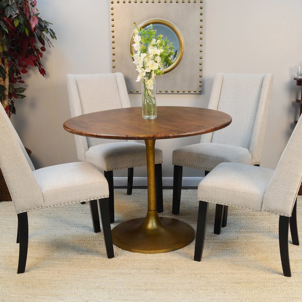 Alden Wood Top 40" Round Dining Table and 4 Laurant Upholstered Dining Chairs. Picture 4