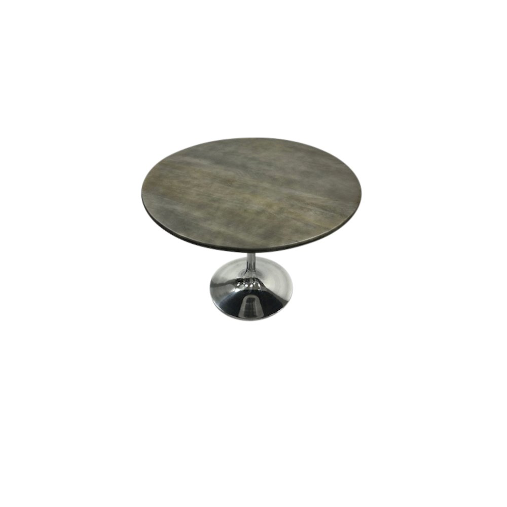 Alden Wood Top 40" Round Dining Table - Fog Gray Top - Chrome Base. Picture 1