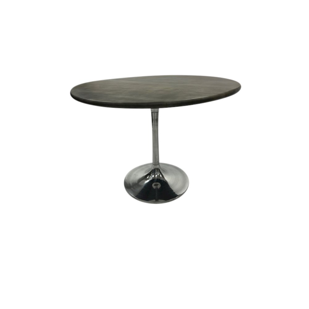 Alden Wood Top 40" Round Dining Table - Fog Gray Top - Chrome Base. Picture 2