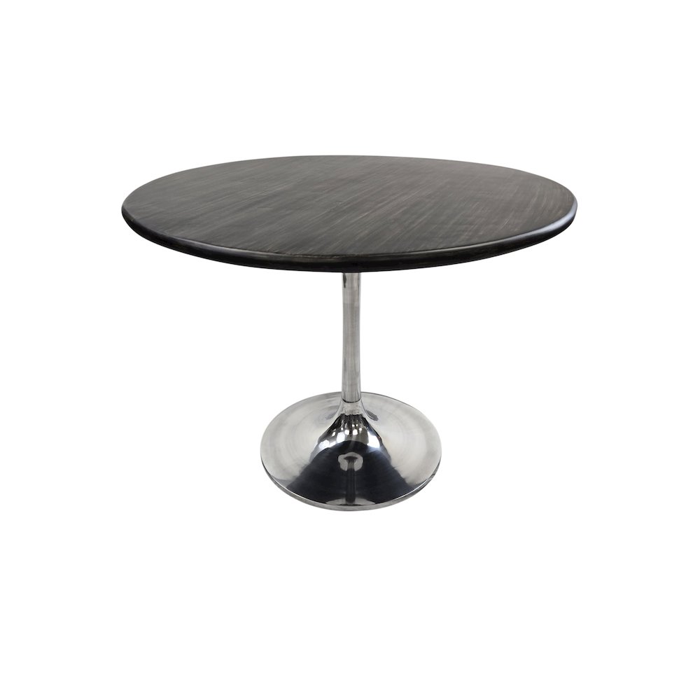 Alden Wood Top 40" Round Dining Table - Warm Black Top - Chrome Base. Picture 1