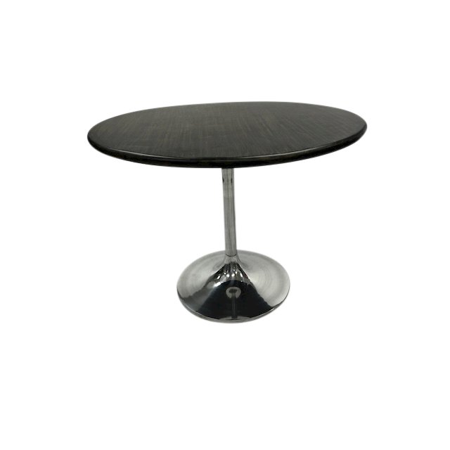 Alden Wood Top 40" Round Dining Table - Warm Black Top - Chrome Base. Picture 2