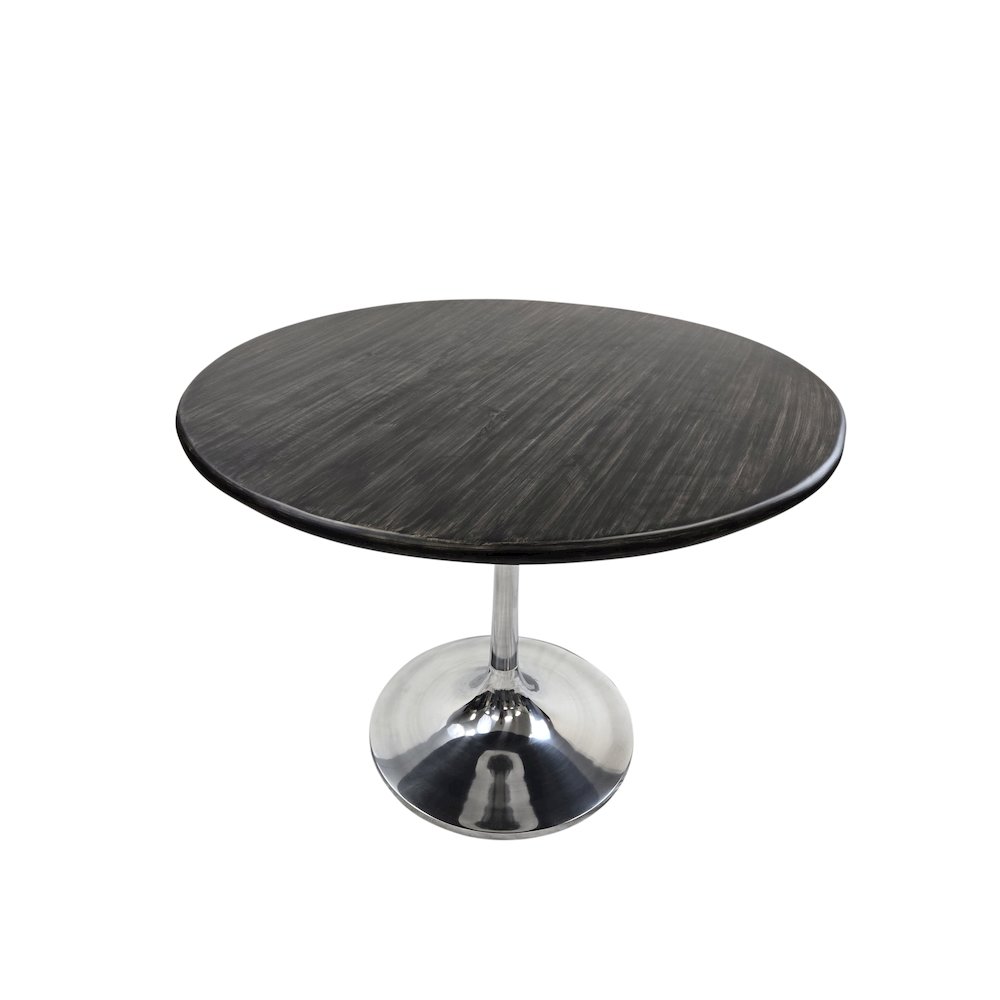 Alden Wood Top 40" Round Dining Table - Warm Black Top - Chrome Base. Picture 3