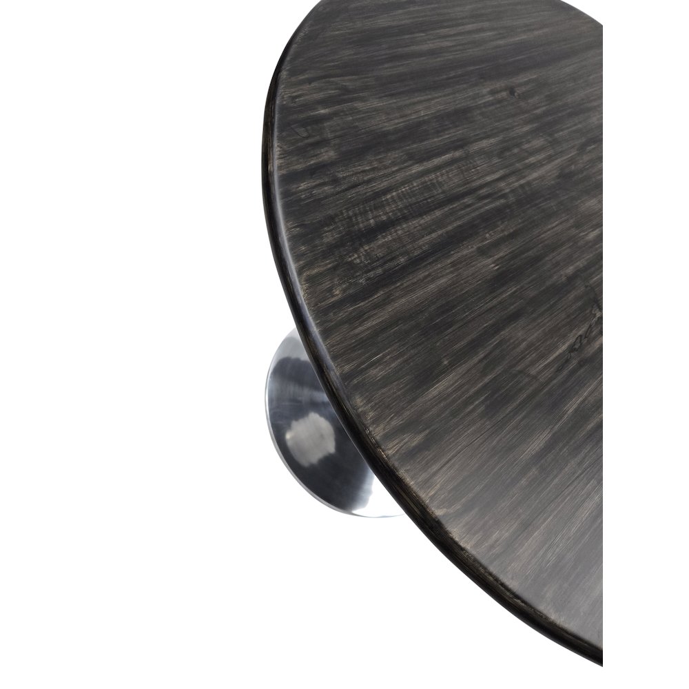 Alden Wood Top 40" Round Dining Table - Warm Black Top - Chrome Base. Picture 6