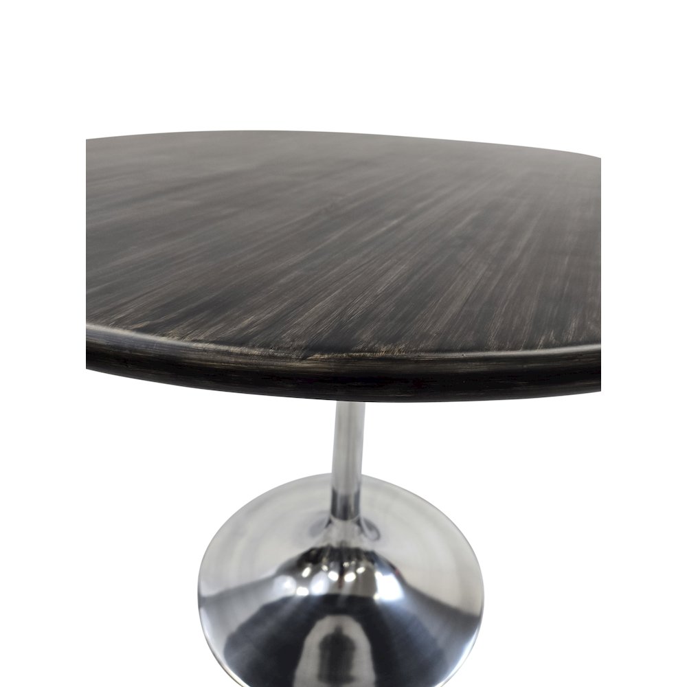 Alden Wood Top 40" Round Dining Table - Warm Black Top - Chrome Base. Picture 7