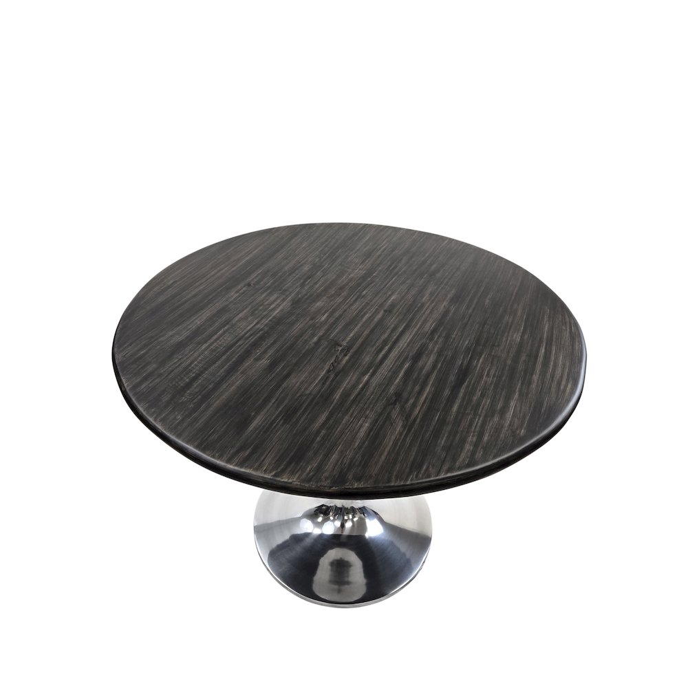 Alden Wood Top 40" Round Dining Table - Warm Black Top - Chrome Base. Picture 8