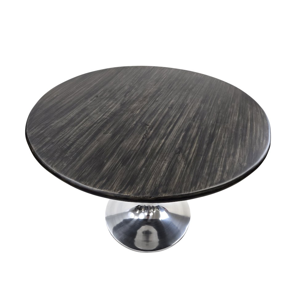 Alden Wood Top 40" Round Dining Table - Warm Black Top - Chrome Base. Picture 9