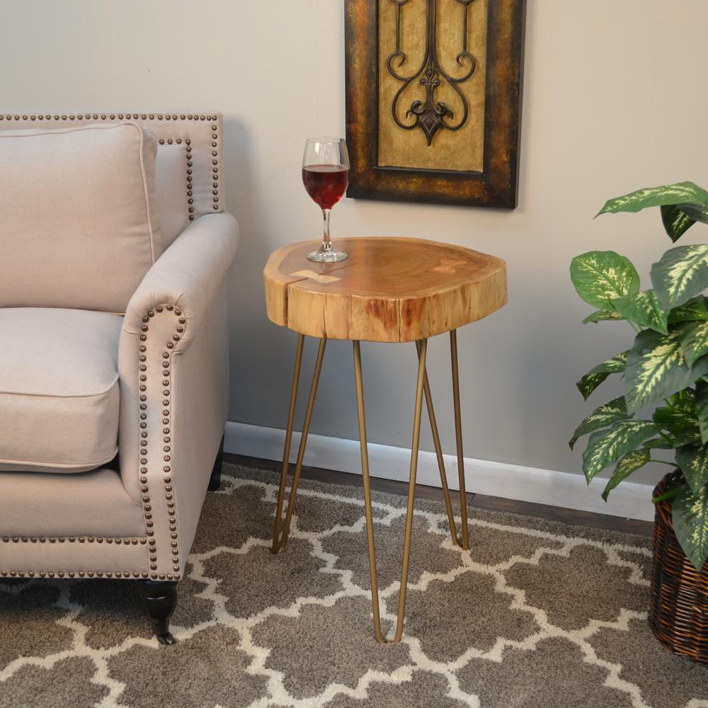 Seti Live Edge Accent Table - Natural Top - Gold Base. Picture 5