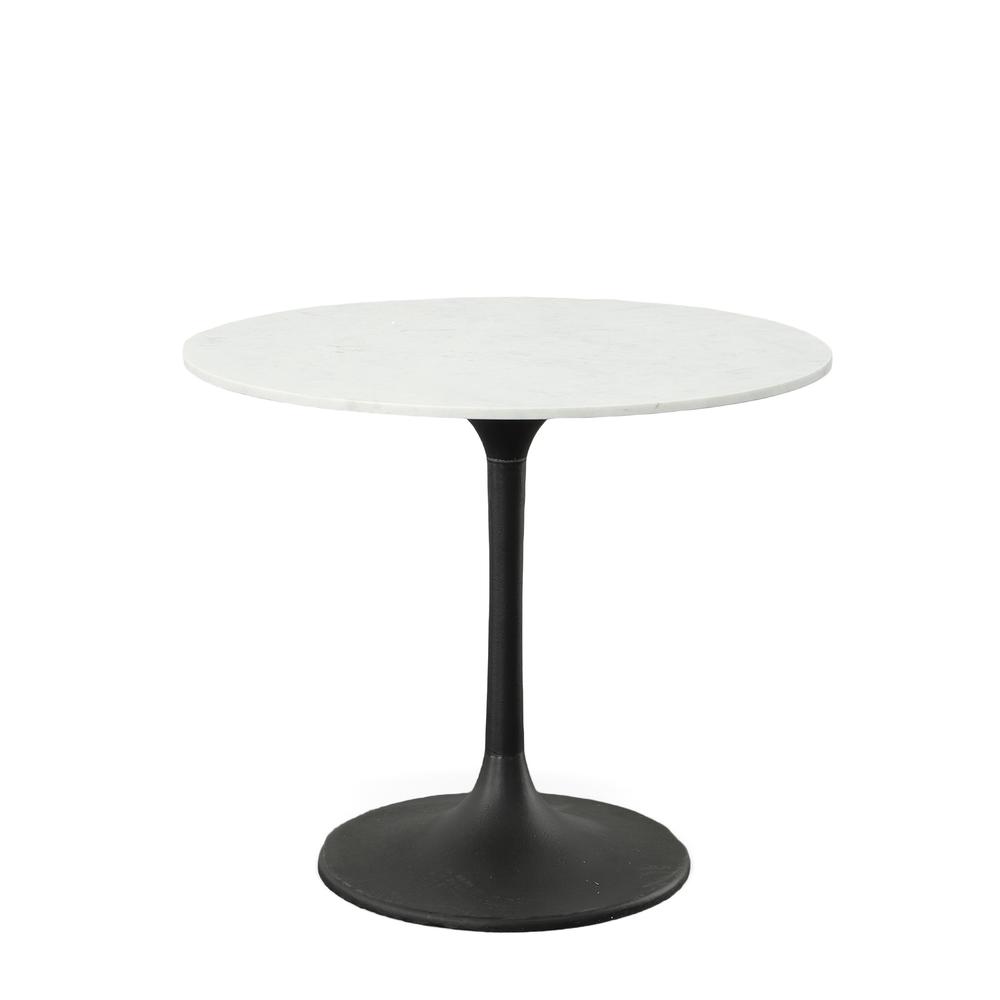 Enzo 36" Round Marble Top Dining Table - White Top - Black Base. Picture 1