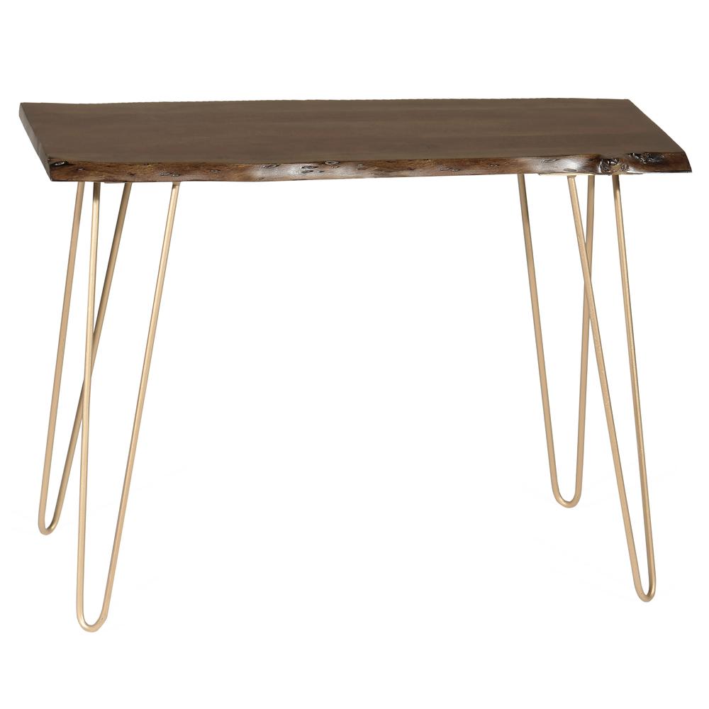 Seti Live Edge Console Table - Elm Top - Gold Base. Picture 2