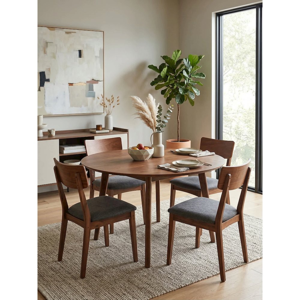 Set Of 2 Solid Blackwood Dining Chairs With Gray Upholstered Seats, Natural. Picture 4