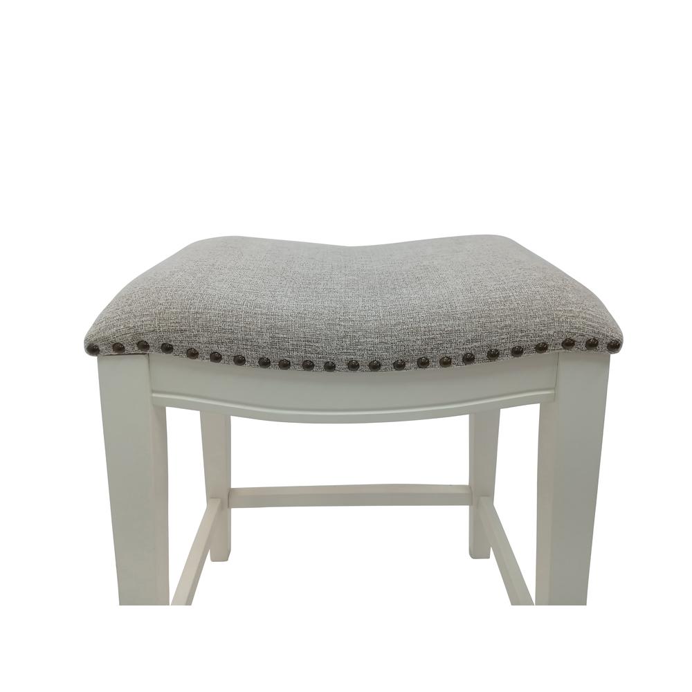 25" Saddle Counter Stool - Set of 2 - Missouri White - Fawn Chenille Upholstery. Picture 4