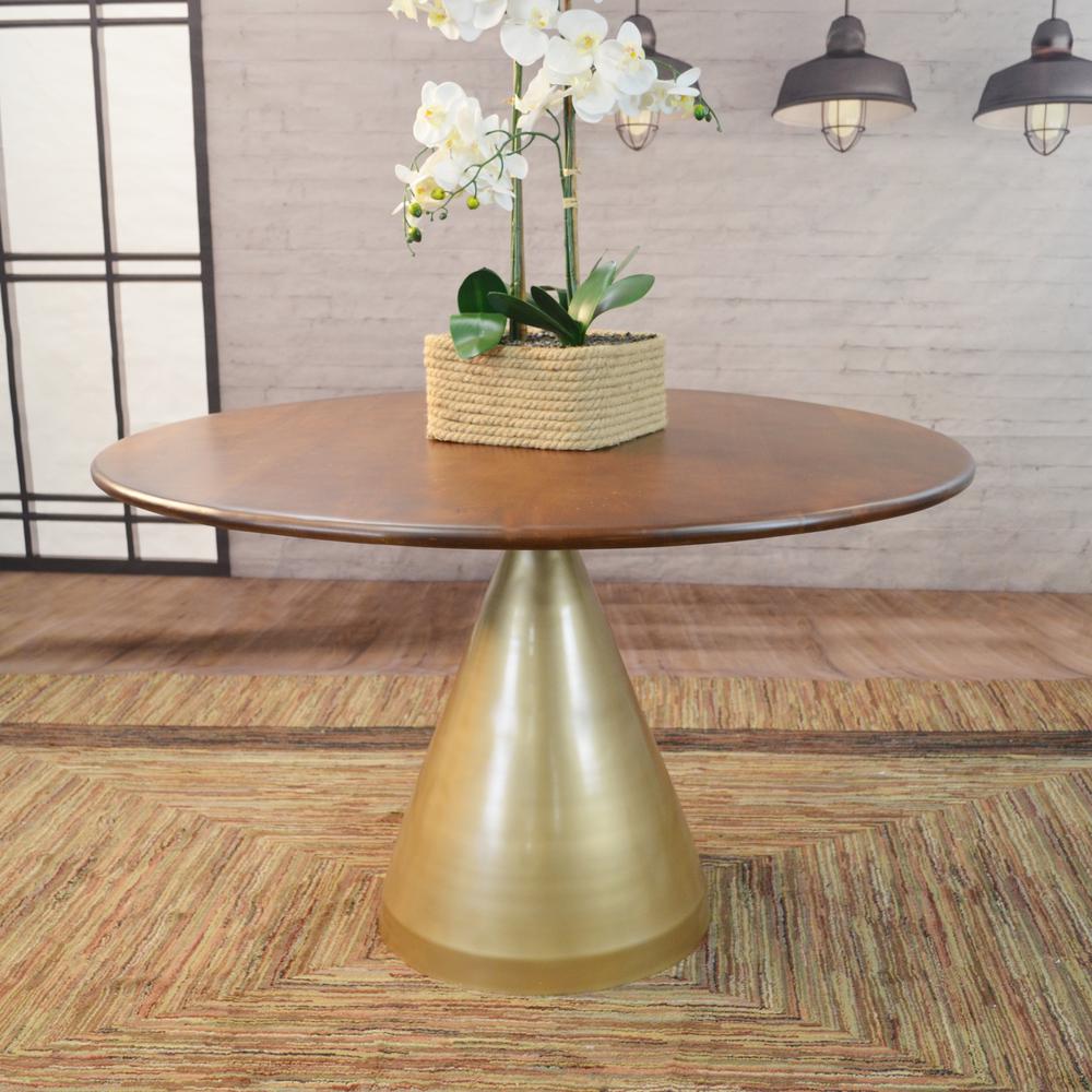 Gio 48" Pedestal Dining Table - Elm/Gold. Picture 2