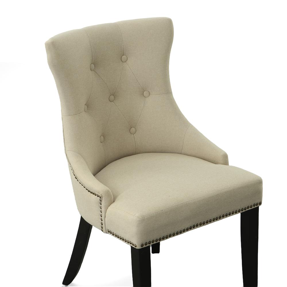 Tufted Back Upholstered Chair - Set of 2 - Espresso - Cream Linen Upholstery. Picture 3
