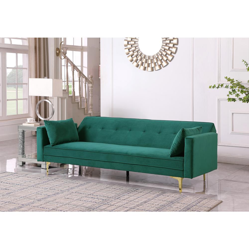 Siena Velvet Convertible Sleeper Sofa - Emerald Green. Picture 3