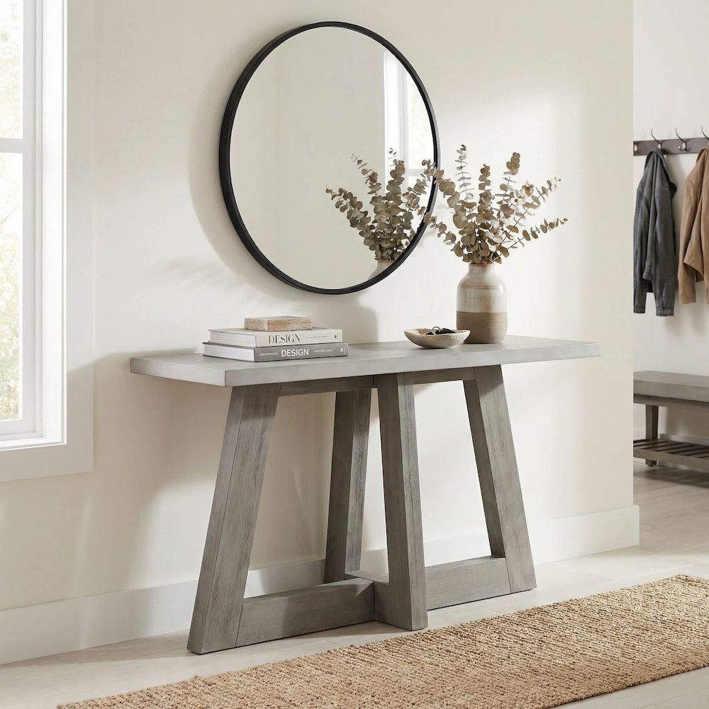 Grey Console Table With White Concrete Top And Wood Base 57In. Picture 2