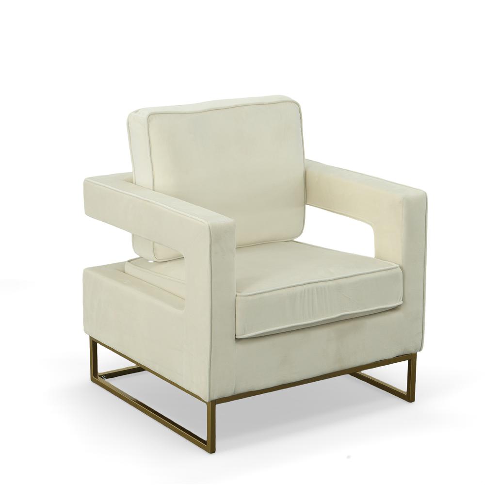 Adadon Velvet Upholstered Armchair - Cream. Picture 1