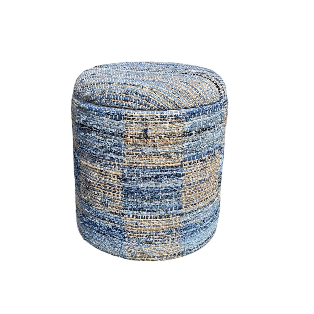 Handwoven Fabric Storage Ottoman - Multi-Purpose Foot Rest Cream. Picture 1