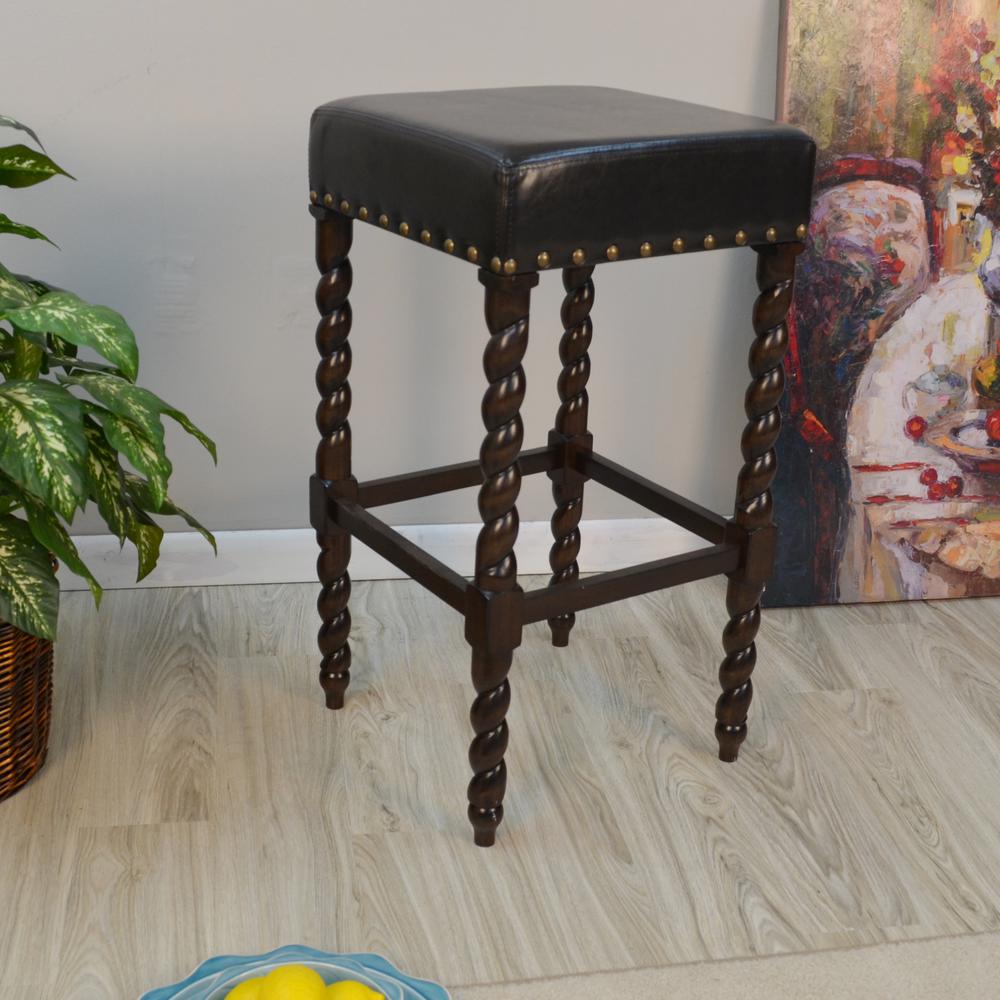 Remick 30" Barstool - Espresso - Brown Leatherette Upholstery. Picture 5