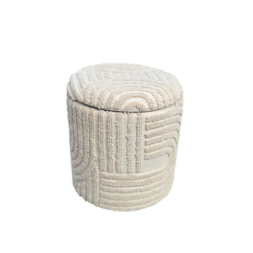 Handwoven Fabric Storage Ottoman - Multi-Purpose Foot Rest Beige. Picture 1
