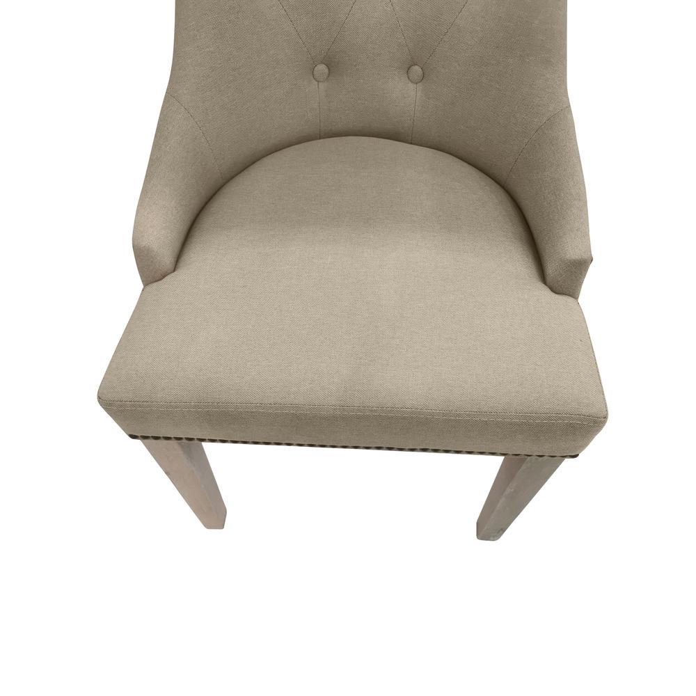Tufted Back Upholstered Chair - Set of 2 - Natural Driftwood - Linen Upholstery. Picture 5