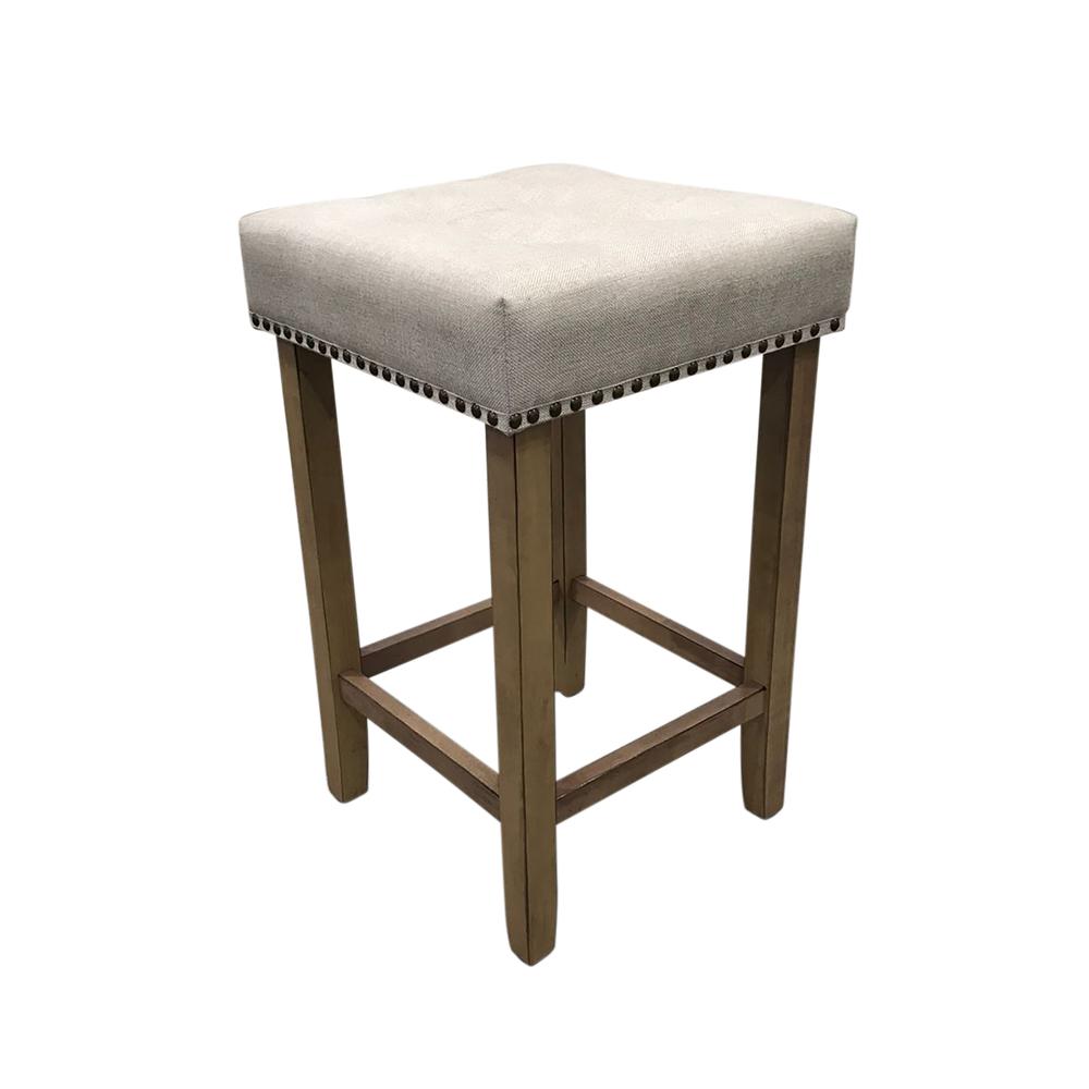 Sadie Tufted Upholstered Barstool - Set of 2 - Light Oak - Cream Upholstery. Picture 1