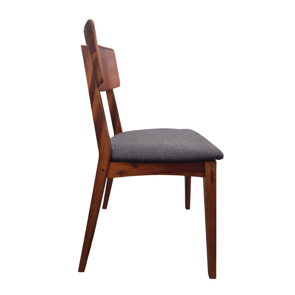 Set Of 2 Solid Blackwood Dining Chairs With Gray Upholstered Seats, Natural. Picture 6