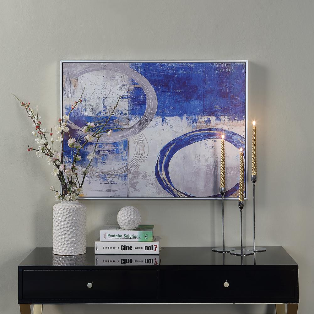 Circle Abstract Wall Art - Blue/Silver - Silver Frame - Small. Picture 4