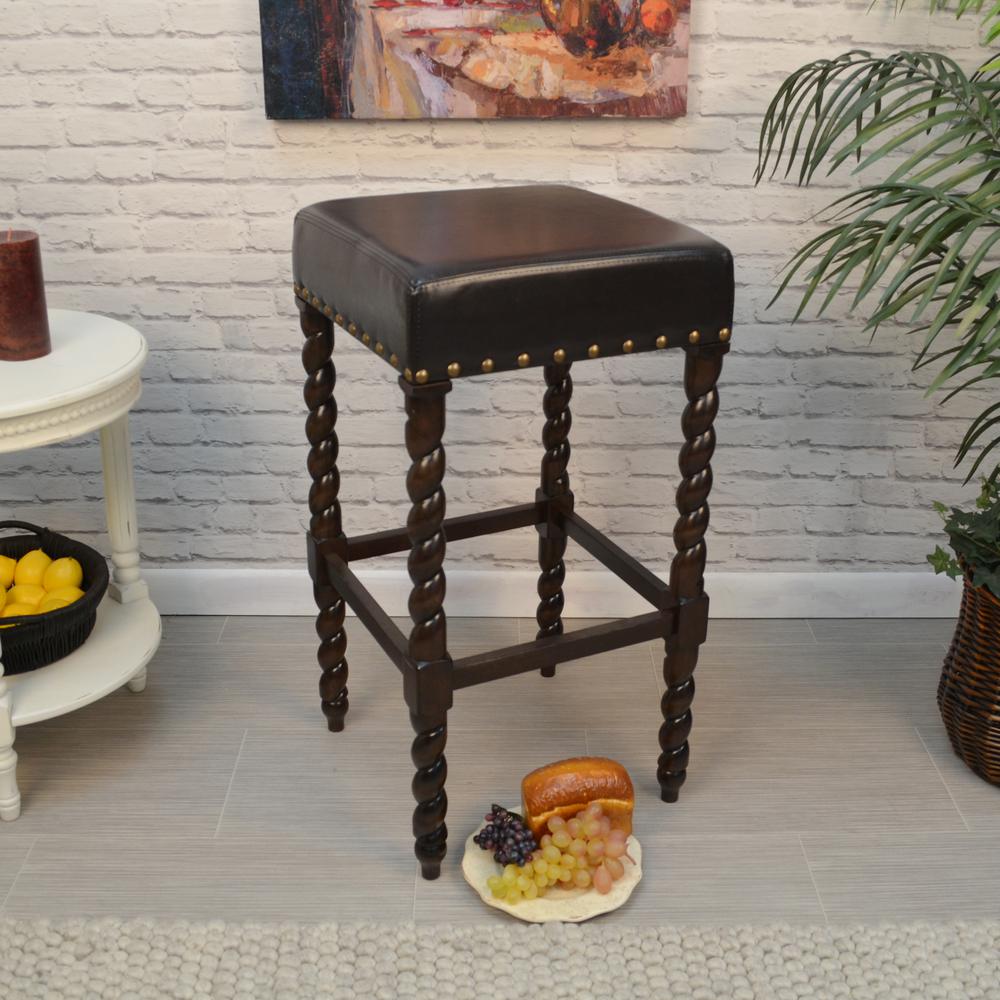Remick 30" Barstool - Espresso - Brown Leatherette Upholstery. Picture 6