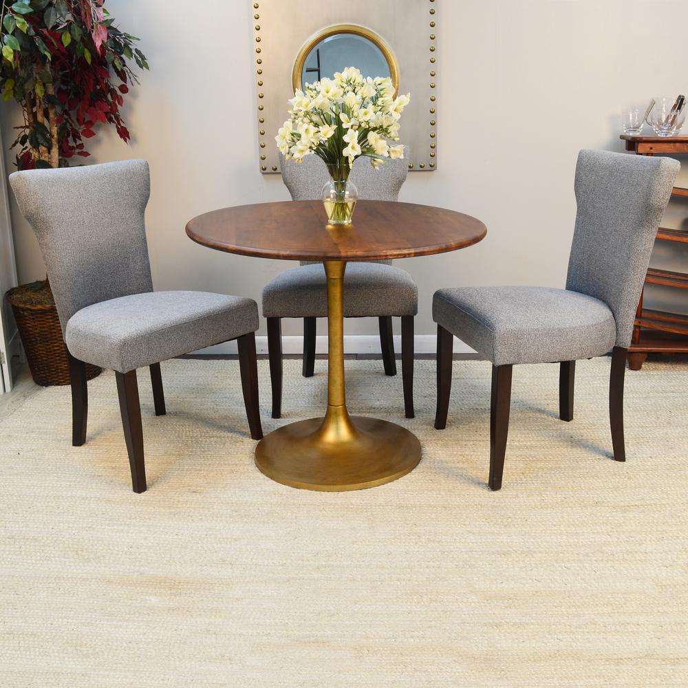 Alden Wood Top 36" Round Dining Table - Elm/Antique Gold. Picture 2