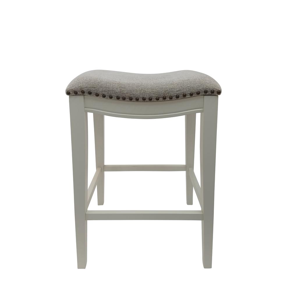 30" Saddle Barstool - Set of 2 - Missouri White - Fawn Chenille Upholstery. Picture 1