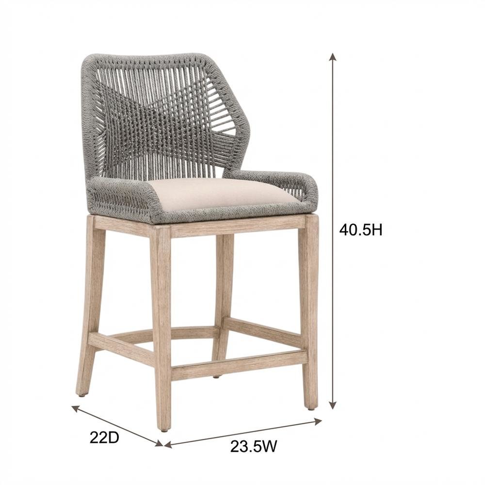 Gray Mahogany Counter Stool with Linen-Blend Upholstery and Footrest. Picture 6