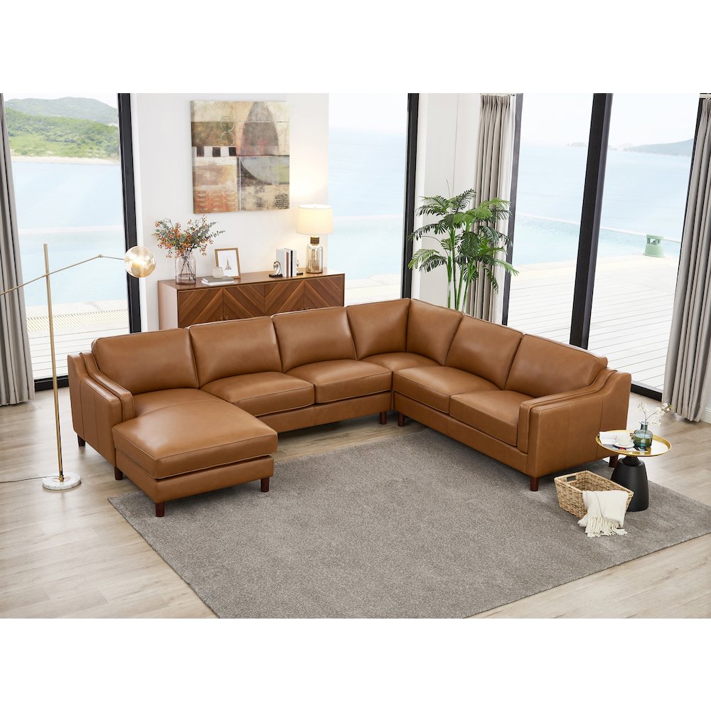 Bella Leather Sectional in Cognac Color. Picture 2