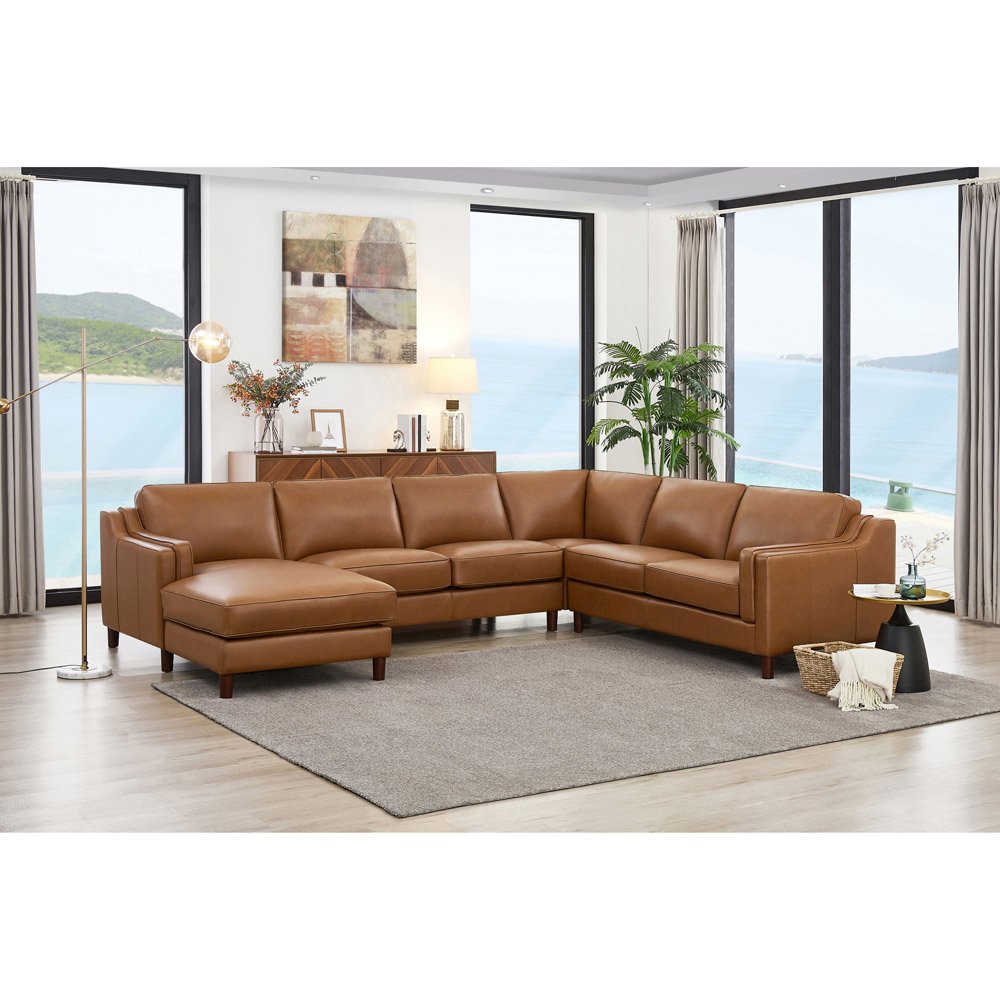 Bella Leather Sectional in Cognac Color. Picture 1