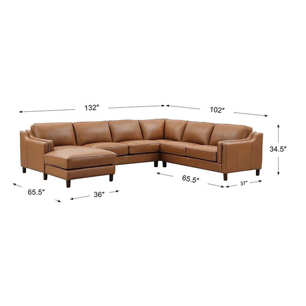 Bella Leather Sectional in Cognac Color. Picture 4