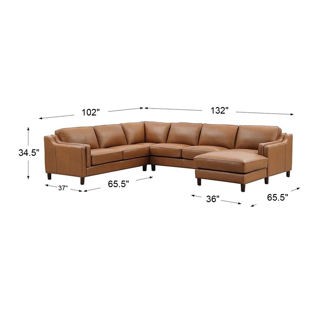 Bella Leather Sectional in Cognac Color. Picture 4